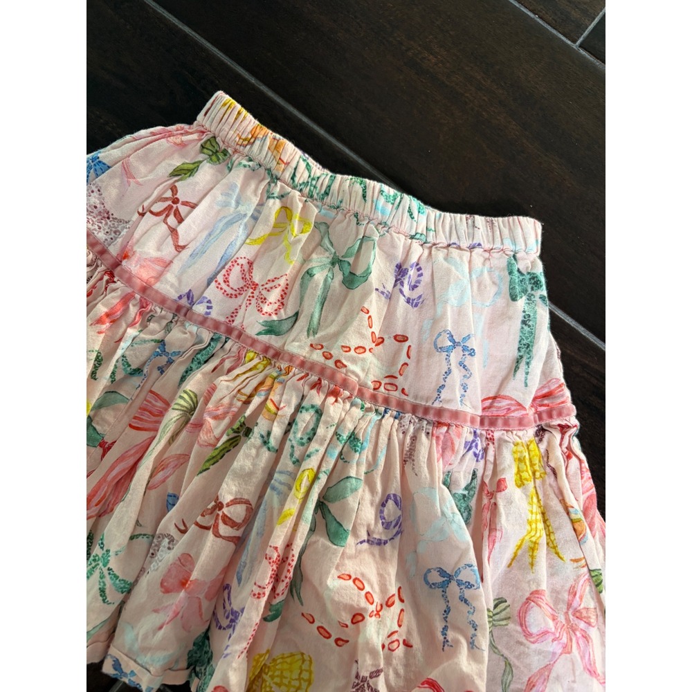 Pink Chicken New York Girls Bow Print Tiered Cotton Gauze Skirt Pink Size 4Y
